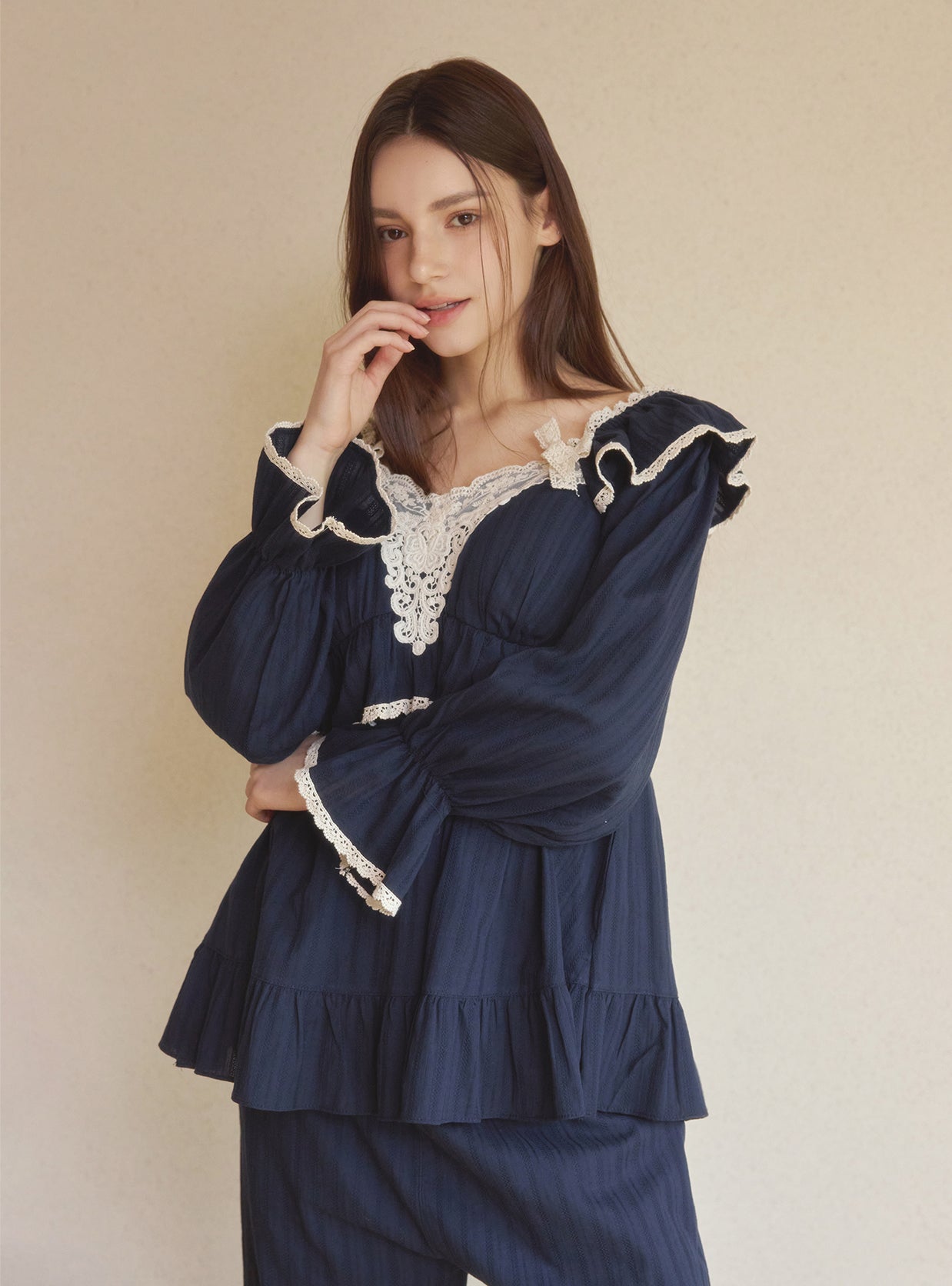 Emma Cotton Built - In Bra Pajama Set - premium Korean sleepwear by LUNALUZ-21