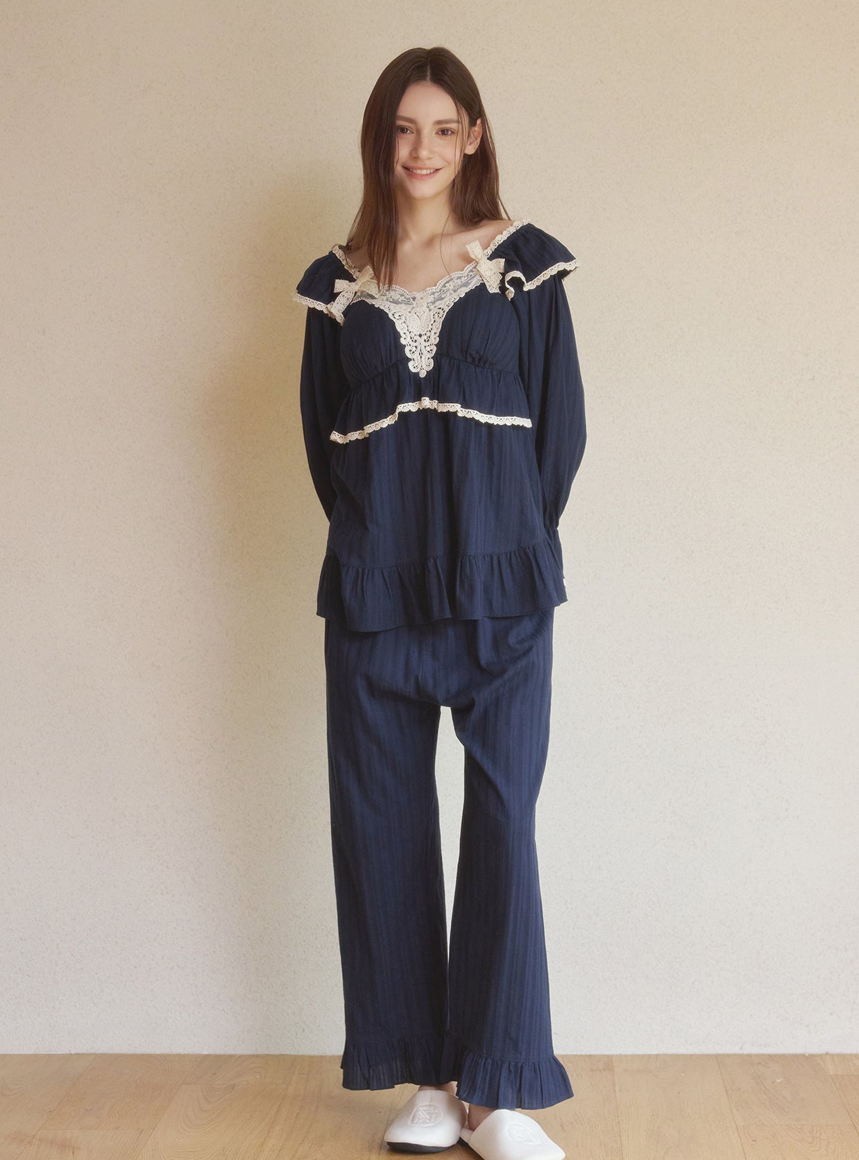 Emma Cotton Built - In Bra Pajama Set - premium Korean sleepwear by LUNALUZ