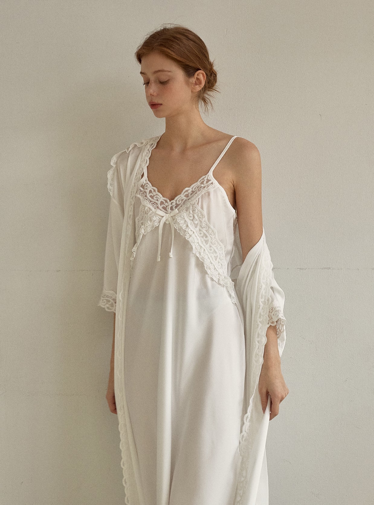 Fabiola Satin Slip & Robe Ensemble - premium Korean sleepwear by LUNALUZ