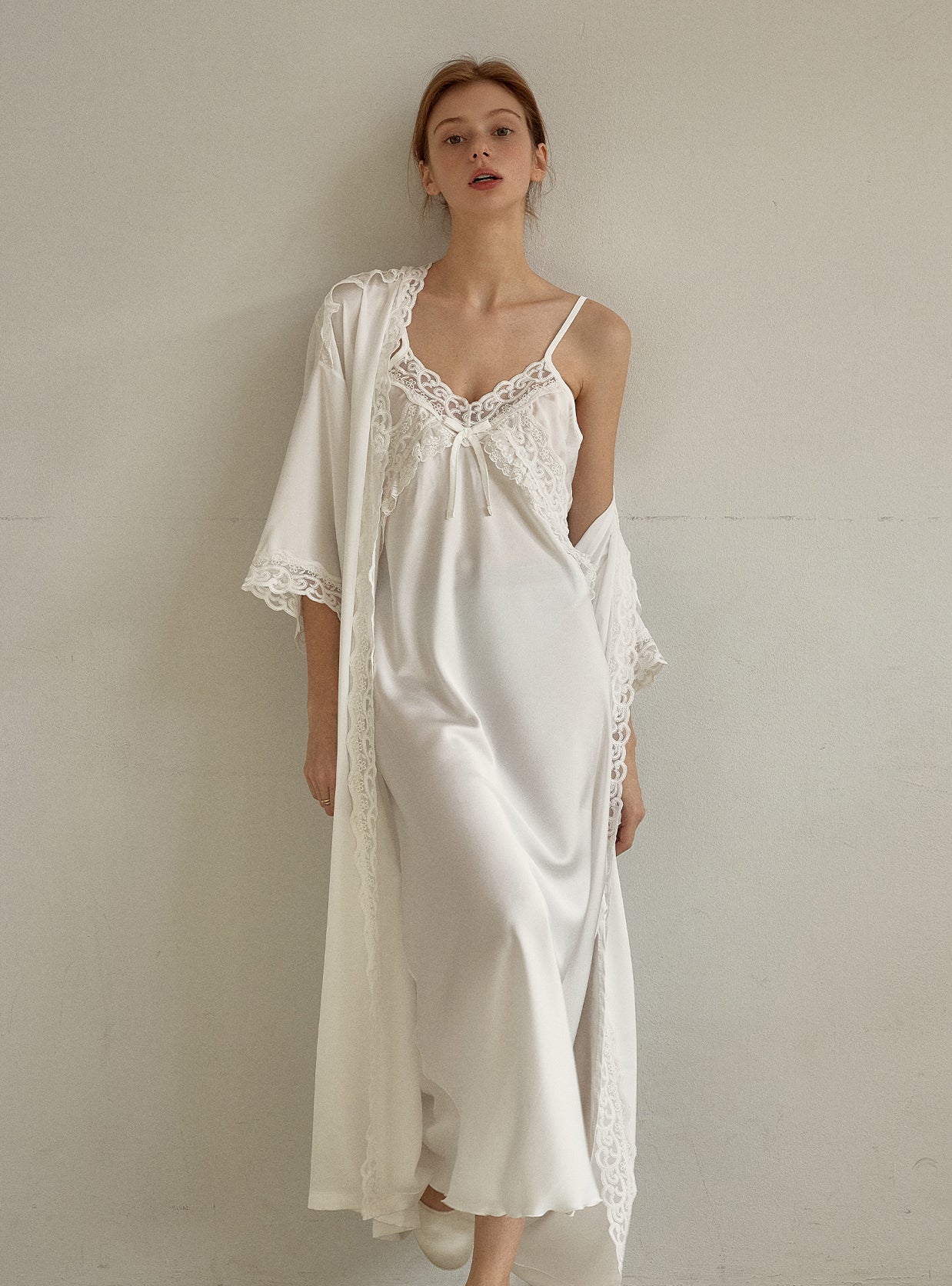 Fabiola Satin Slip & Robe Ensemble - premium Korean sleepwear by LUNALUZ