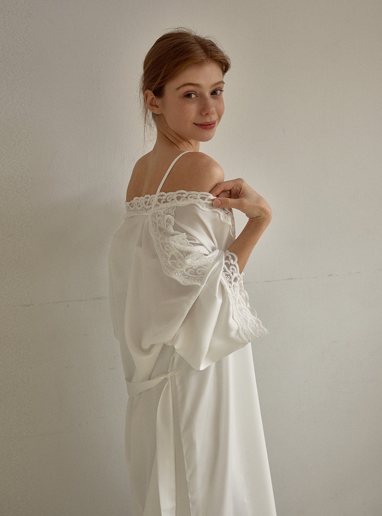 Fabiola Satin Slip & Robe Ensemble - premium Korean sleepwear by LUNALUZ