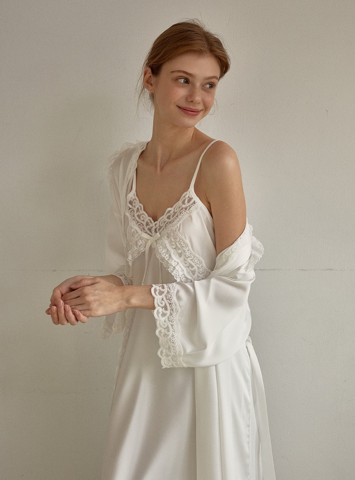 Fabiola Satin Slip & Robe Ensemble - premium Korean sleepwear by LUNALUZ