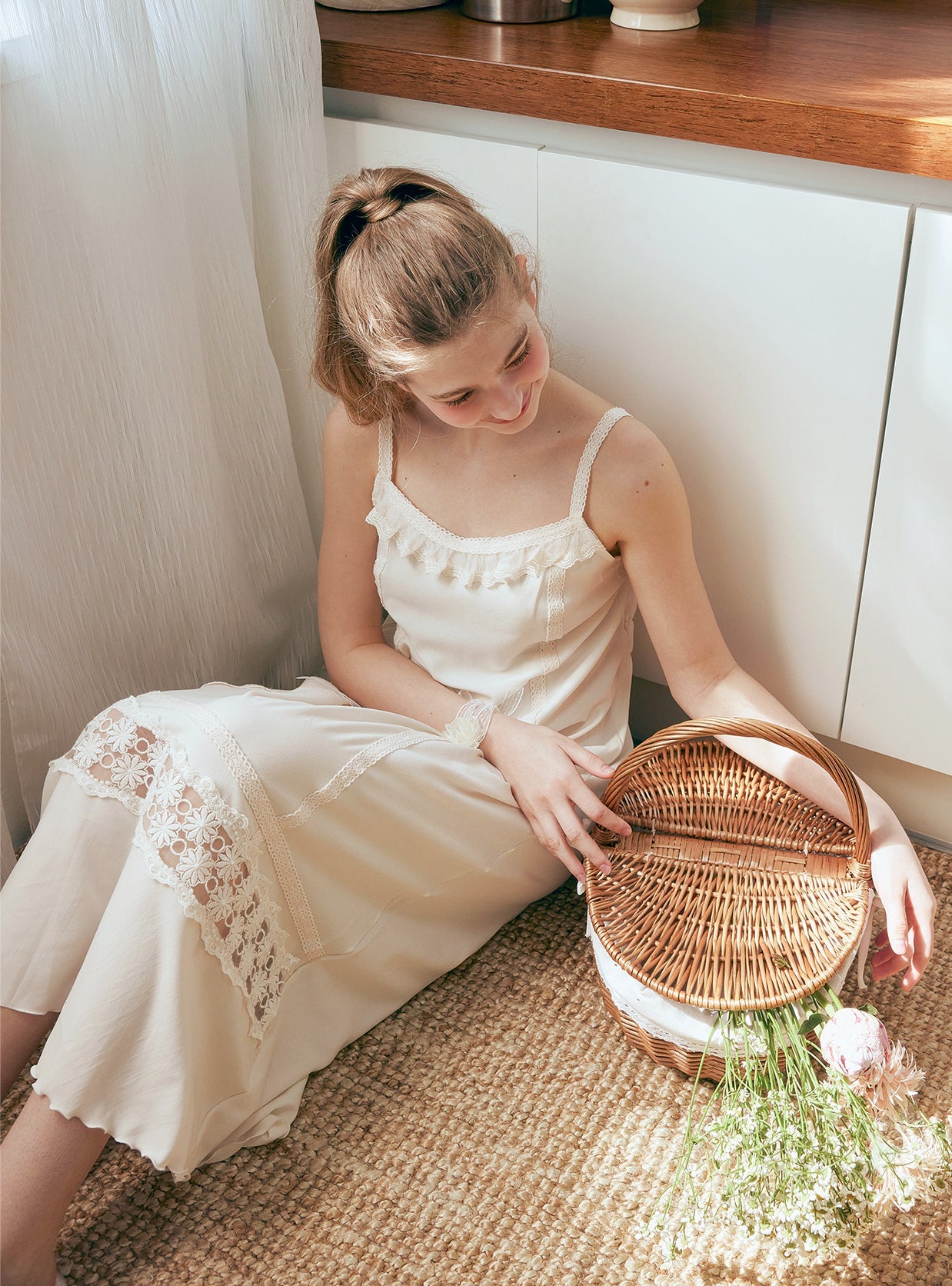 Fay Sand - Washing Strap Nightdress Homewear - premium Korean sleepwear by LUNALUZ