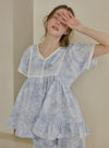 Garden Waltz Washed Short Sleeve V - Neck Pajama Set (2 Colors) - premium Korean sleepwear by LUNALUZ