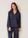 Helen Washed Cotton Collar Long - Sleeve Pajama Set - premium Korean sleepwear by LUNALUZ