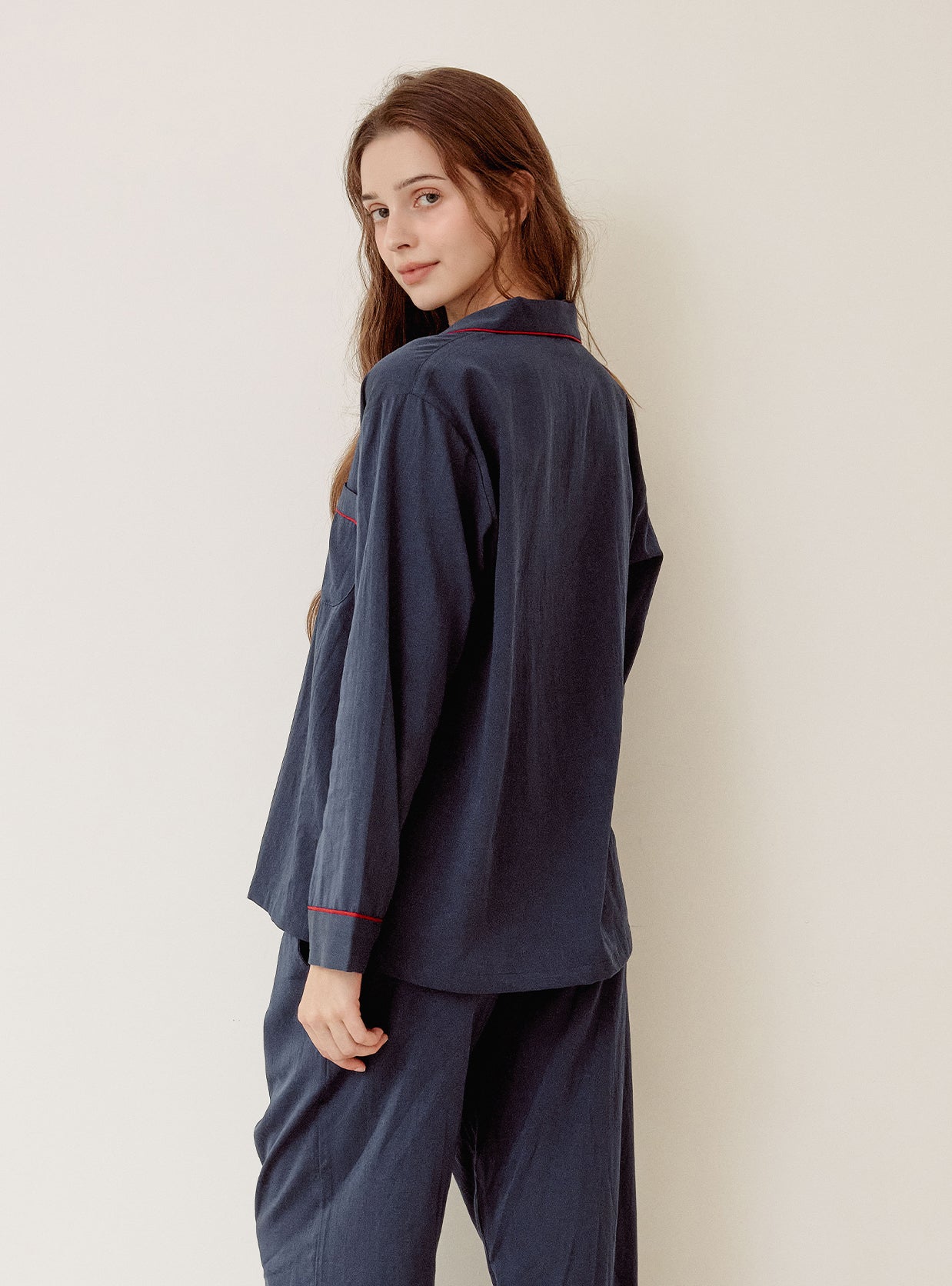 Helen Washed Cotton Collar Long - Sleeve Pajama Set - premium Korean sleepwear by LUNALUZ