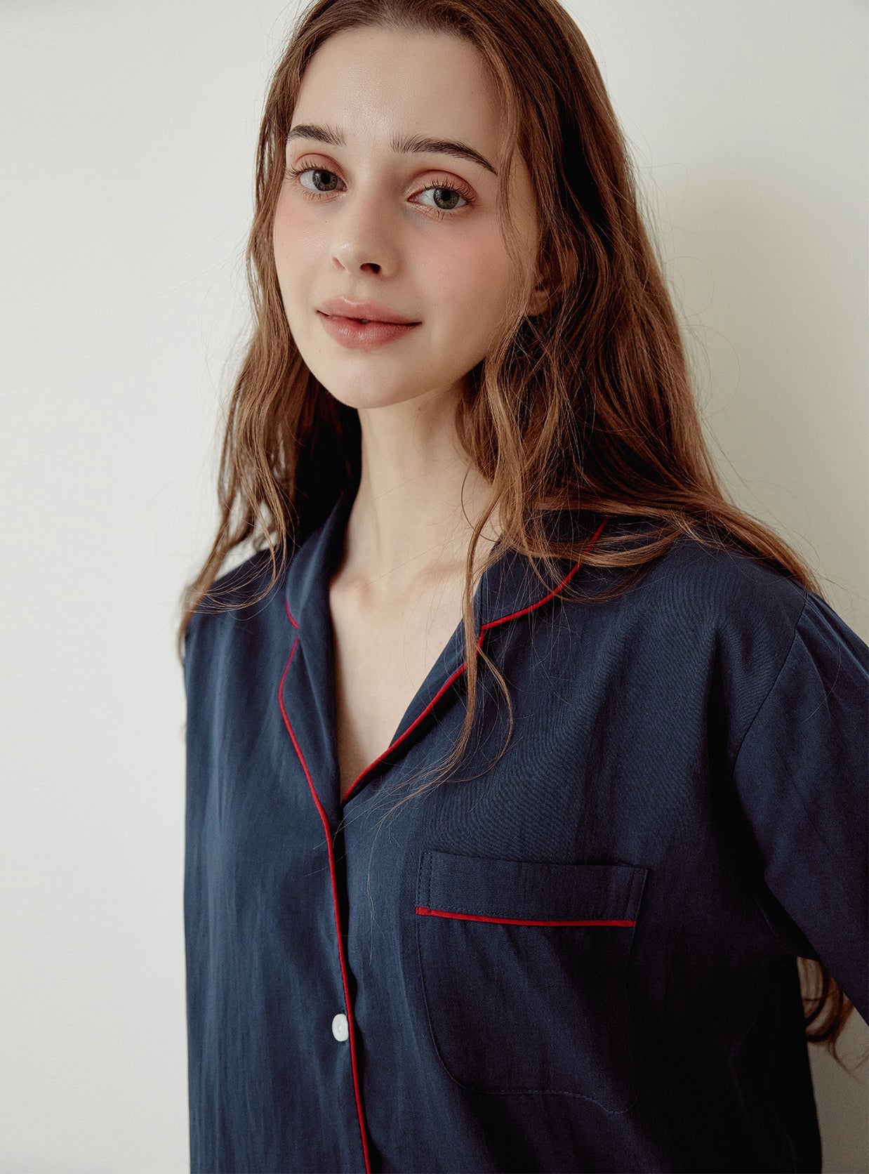 Helen Washed Cotton Collar Long - Sleeve Pajama Set - premium Korean sleepwear by LUNALUZ