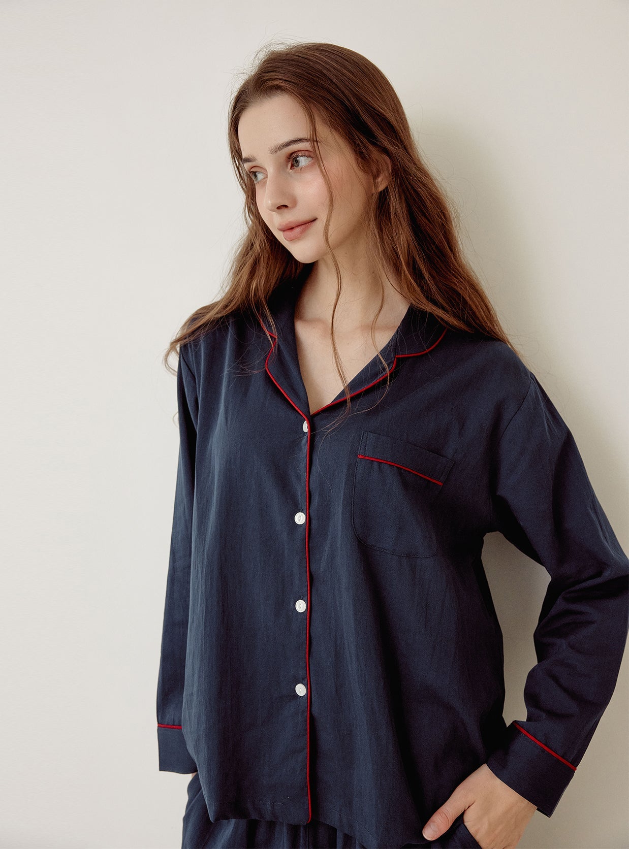 Helen Washed Cotton Collar Long - Sleeve Pajama Set - premium Korean sleepwear by LUNALUZ