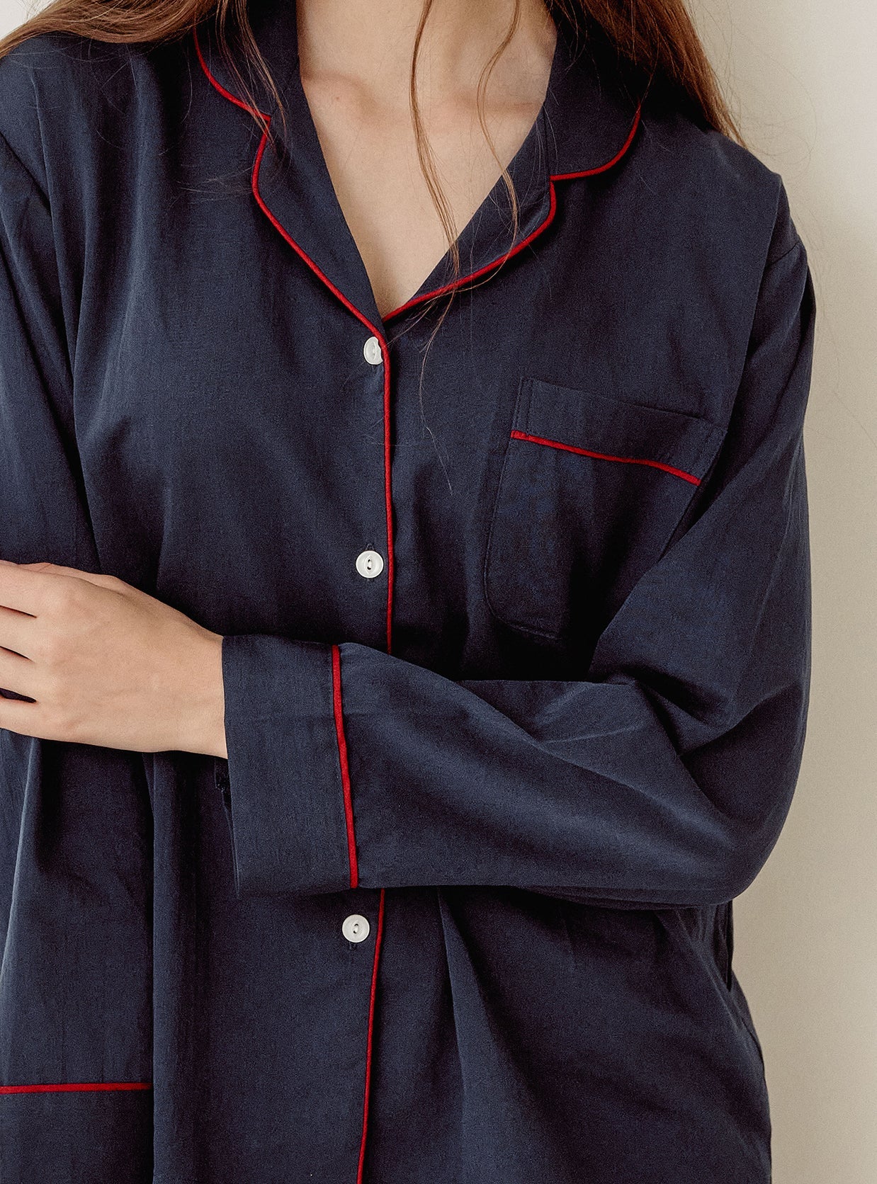 Helen Washed Cotton Collar Long - Sleeve Pajama Set - premium Korean sleepwear by LUNALUZ