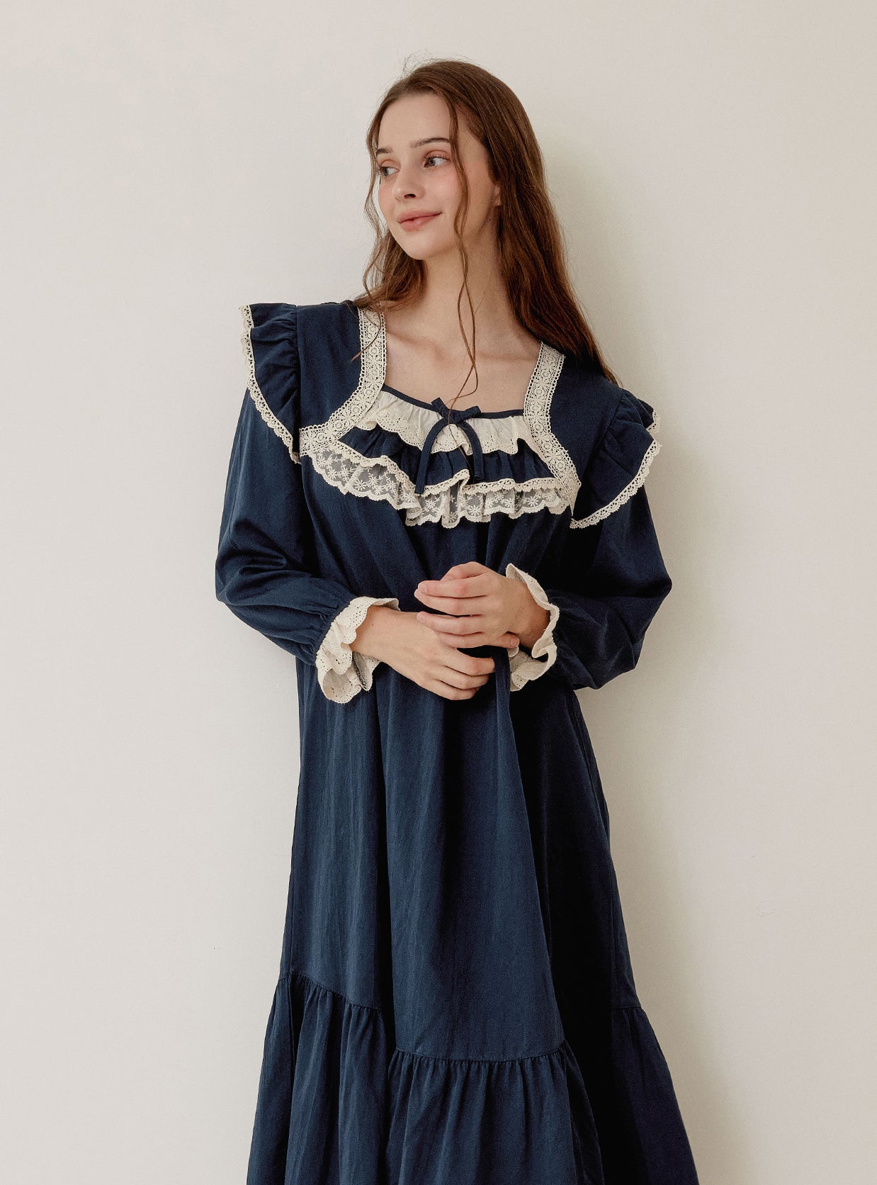 Helen Washed Cotton Square - Neck Nightdress - premium Korean sleepwear by LUNALUZ