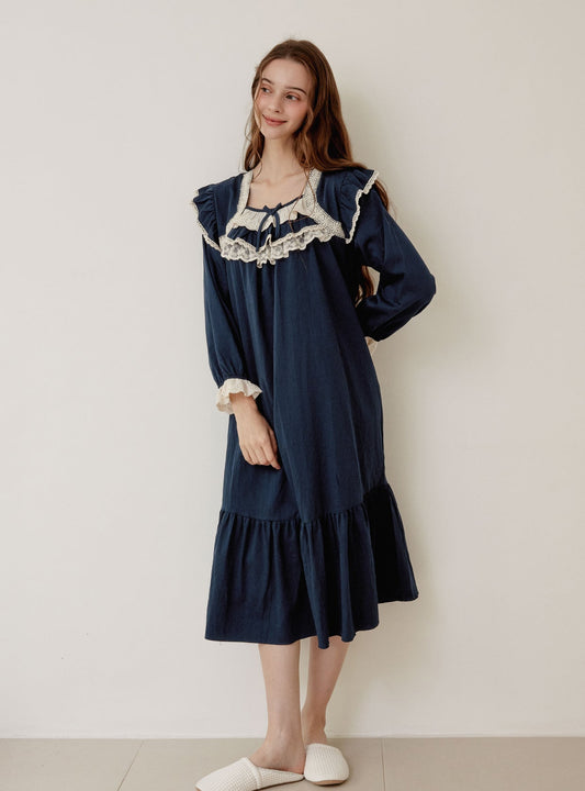 Helen Washed Cotton Square - Neck Nightdress - premium Korean sleepwear by LUNALUZ