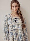 Jardin Modal Cotton Square - Neck Long - Sleeve Nightdress - premium Korean sleepwear by LUNALUZ