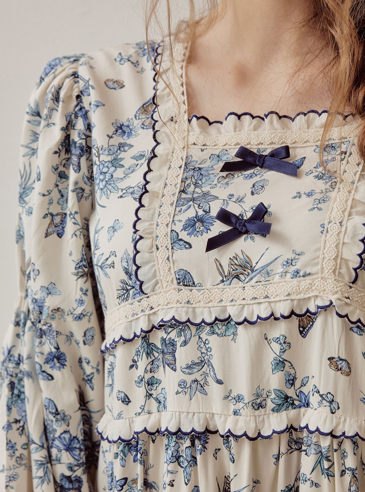 Jardin Modal Cotton Square - Neck Long - Sleeve Nightdress - premium Korean sleepwear by LUNALUZ