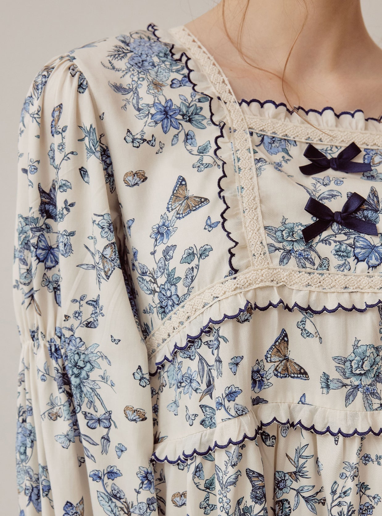 Jardin Modal Cotton Square - Neck Long - Sleeve Pajama Set - premium Korean sleepwear by LUNALUZ