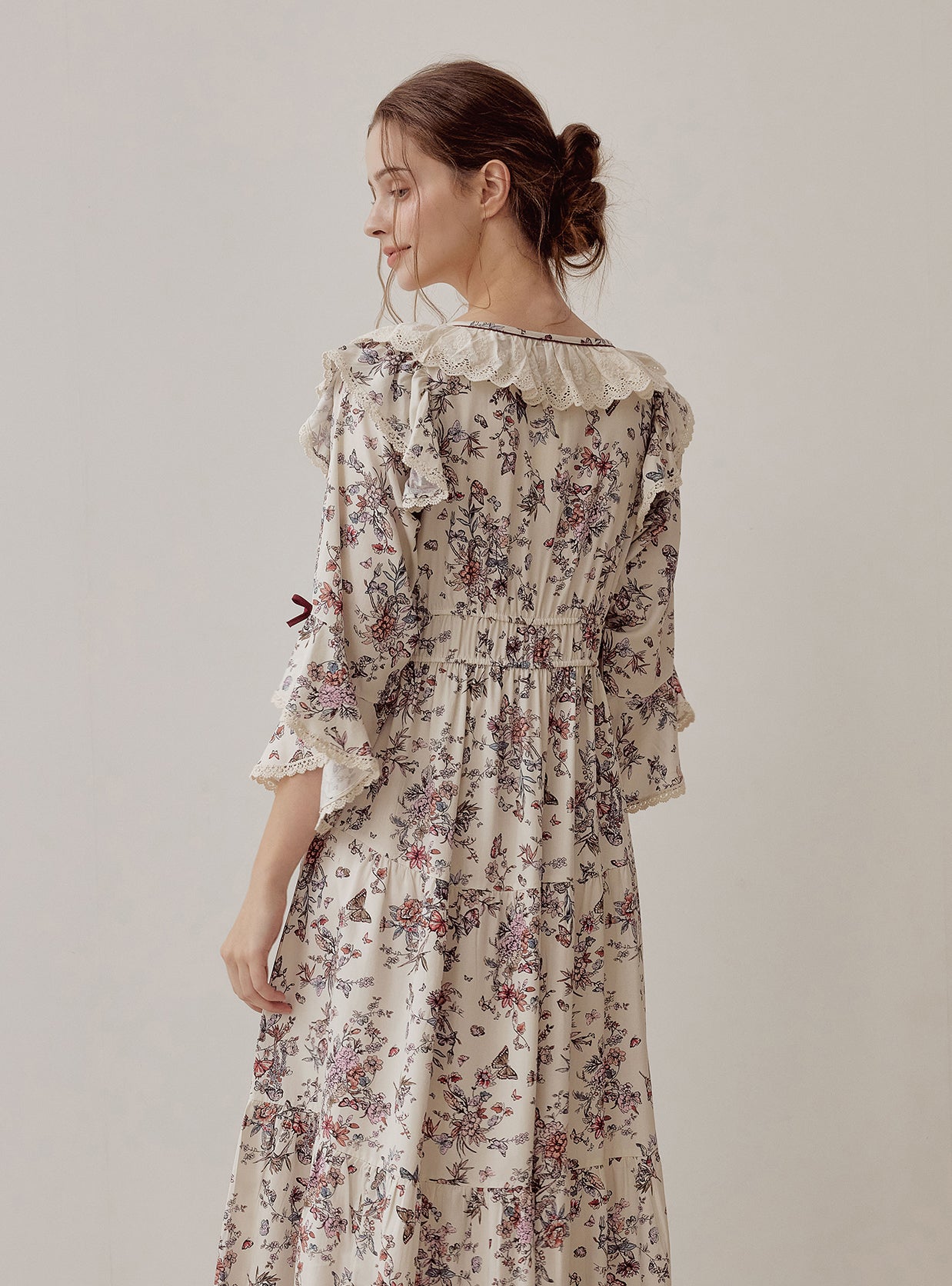 Jardin Modal Cotton V - Neck Long - Sleeve Nightdress - premium Korean sleepwear by LUNALUZ