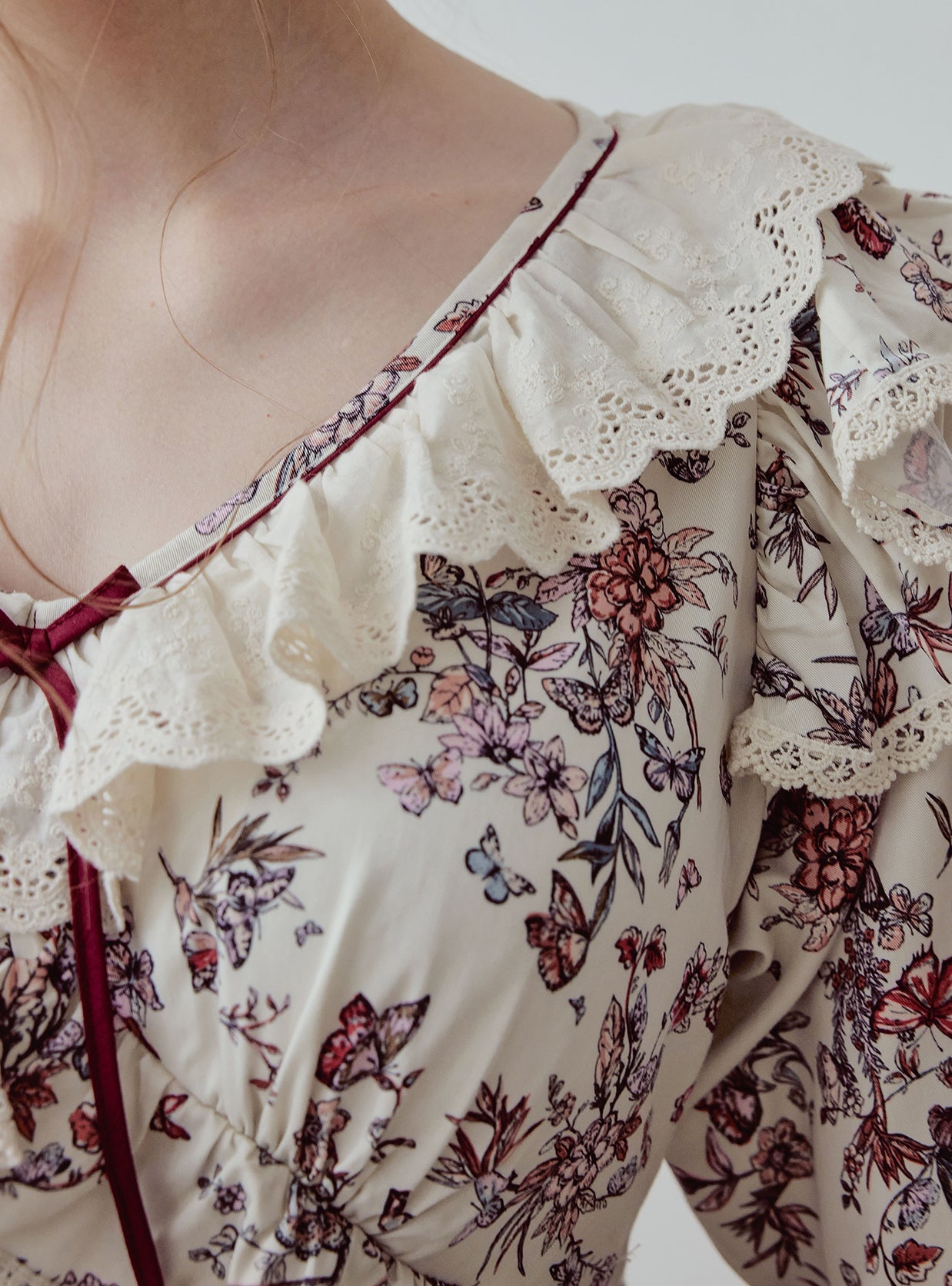 Jardin Modal Cotton V - Neck Long - Sleeve Nightdress - premium Korean sleepwear by LUNALUZ