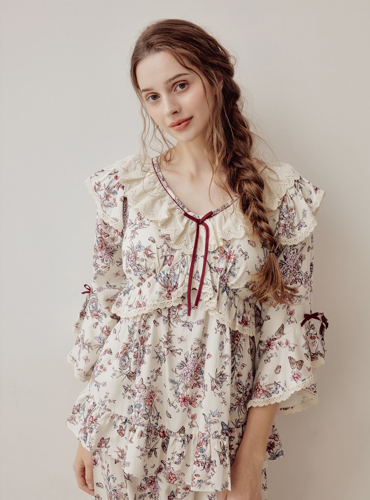 Jardin Modal Cotton V - Neck Long - Sleeve Pajama Set - premium Korean sleepwear by LUNALUZ