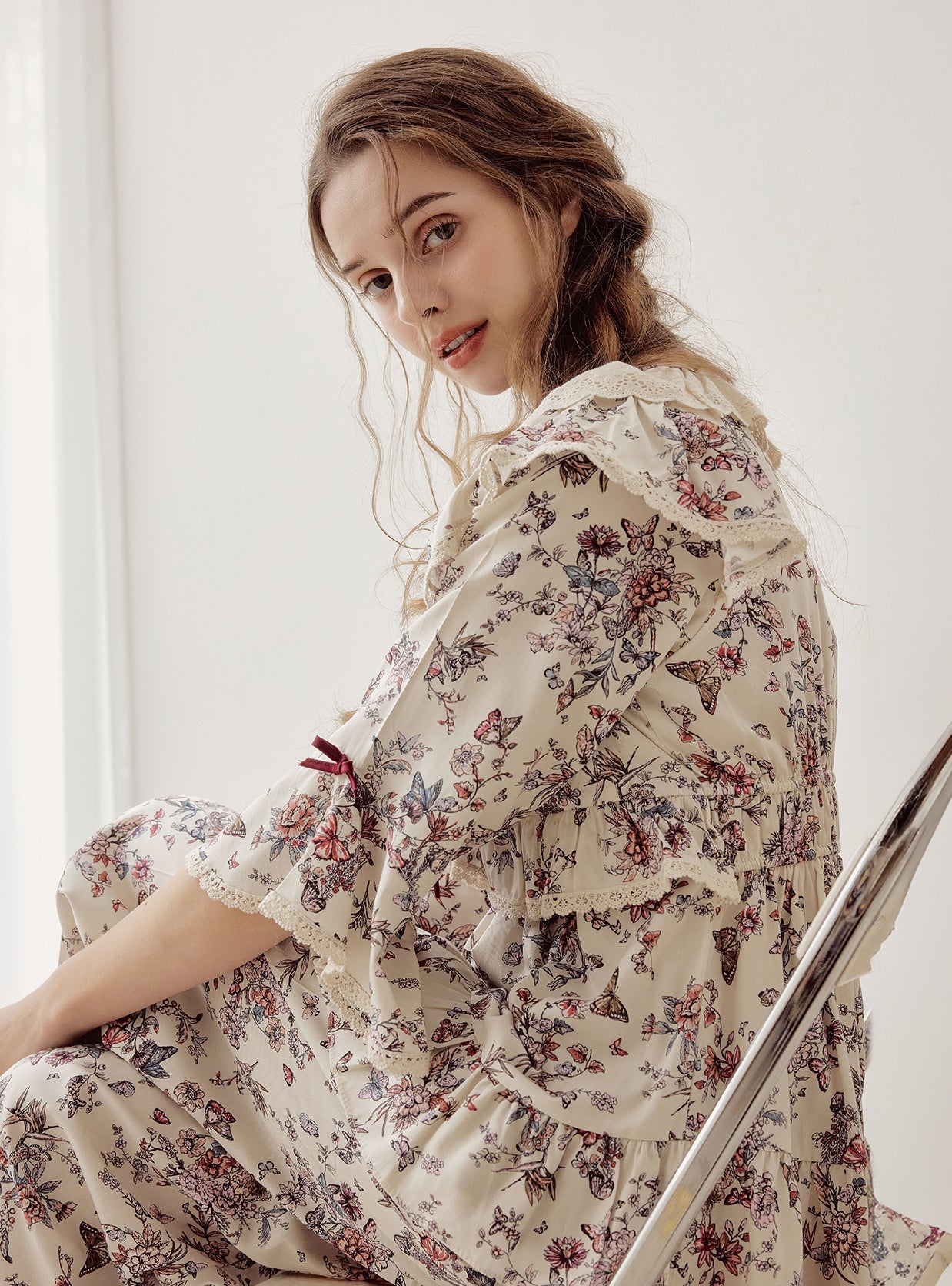 Jardin Modal Cotton V - Neck Long - Sleeve Pajama Set - premium Korean sleepwear by LUNALUZ