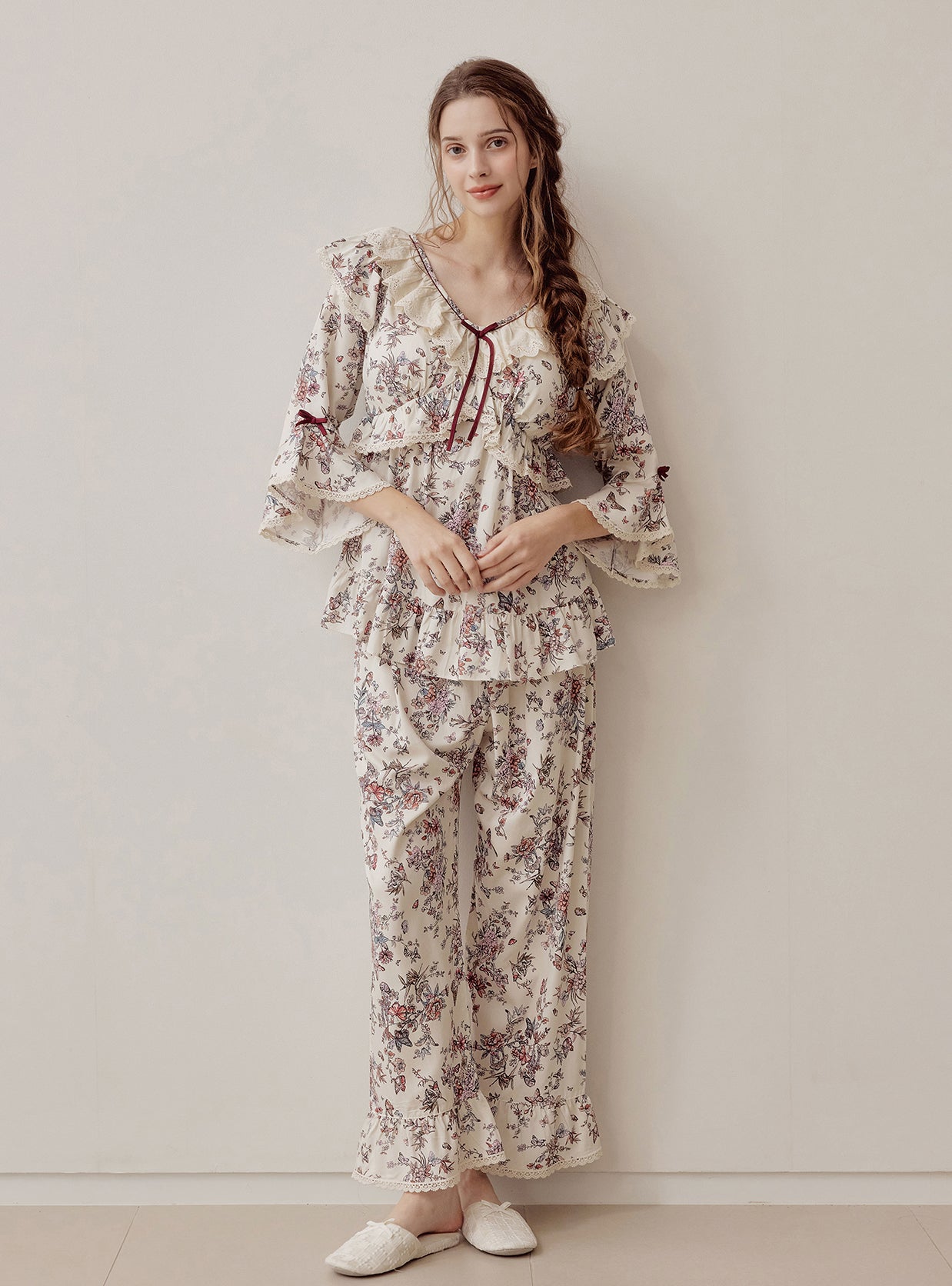 Jardin Modal Cotton V - Neck Long - Sleeve Pajama Set - premium Korean sleepwear by LUNALUZ