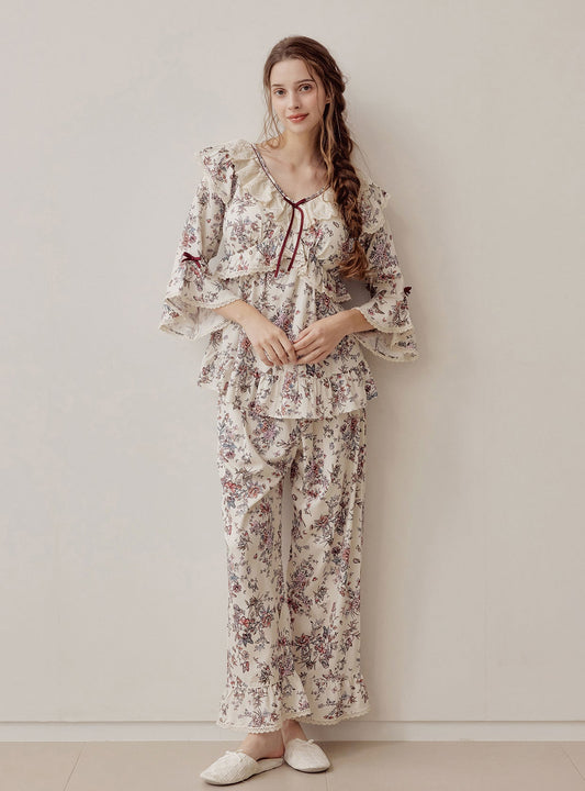 Jardin Modal Cotton V - Neck Long - Sleeve Pajama Set - premium Korean sleepwear by LUNALUZ