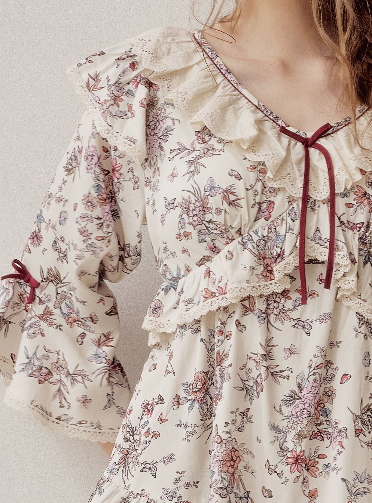 Jardin Modal Cotton V - Neck Long - Sleeve Pajama Set - premium Korean sleepwear by LUNALUZ