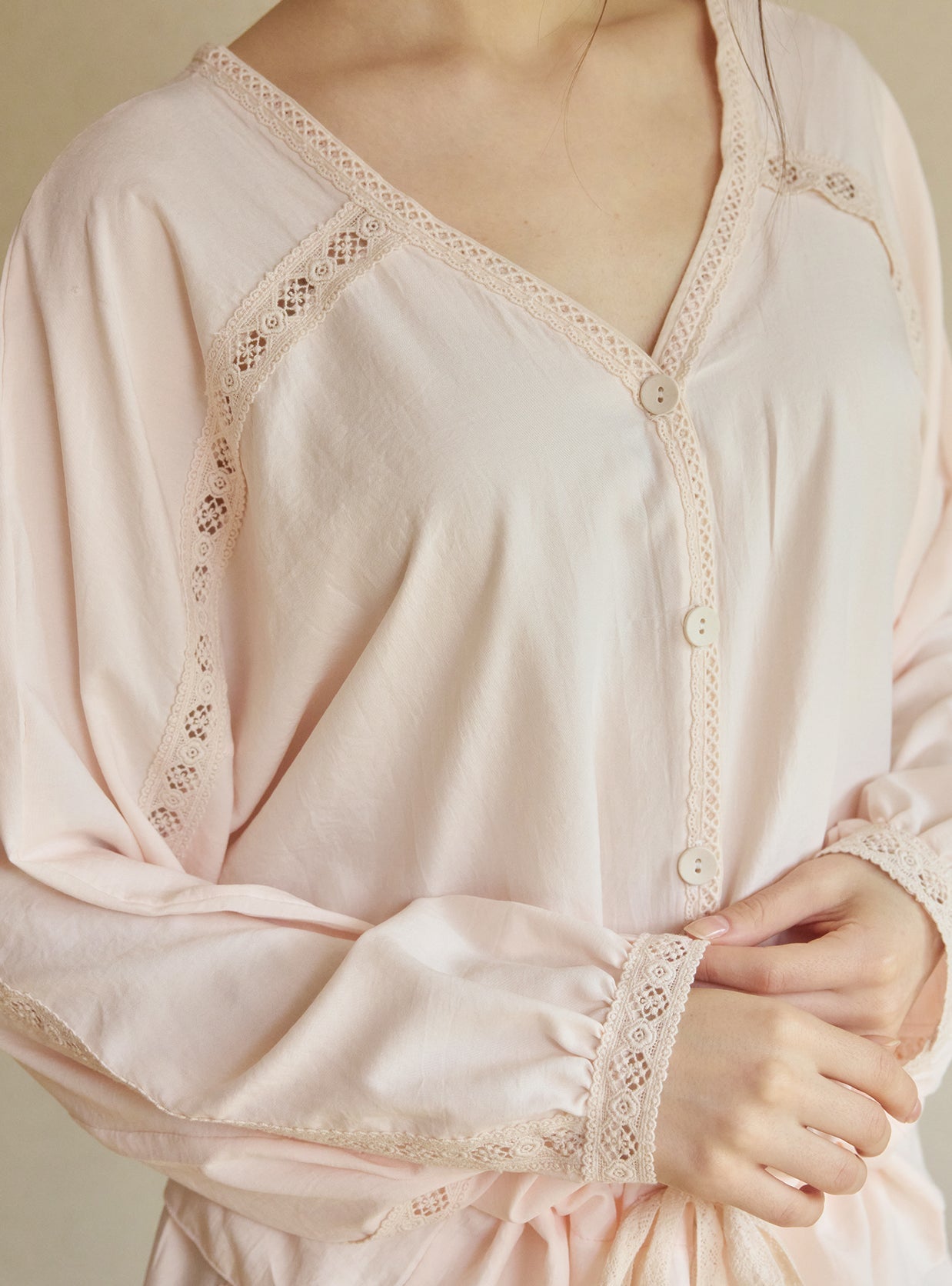 Jessi Sand - Washed Shirt Pajama Set - premium Korean sleepwear by LUNALUZ