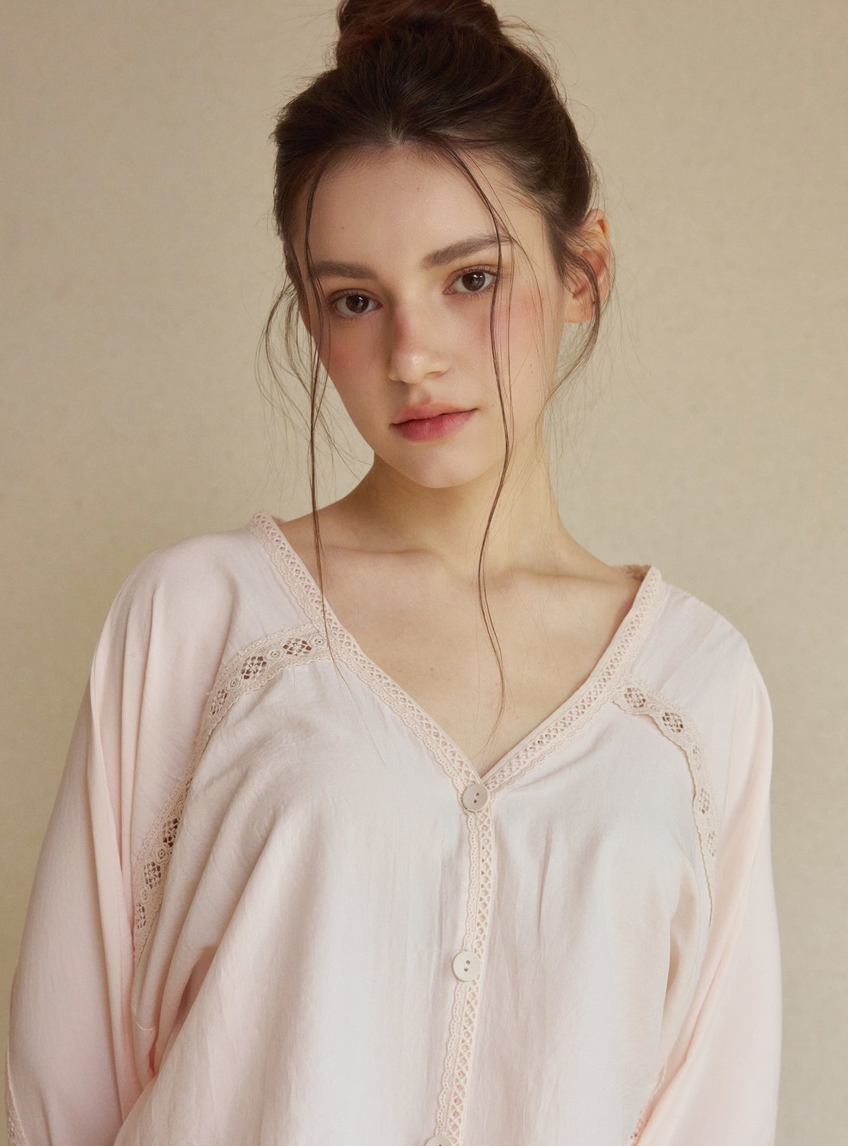 Jessi Sand - Washed Shirt Pajama Set - premium Korean sleepwear by LUNALUZ