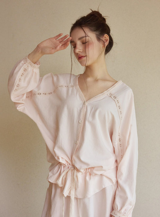 Jessi Sand - Washed Shirt Pajama Set - premium Korean sleepwear by LUNALUZ