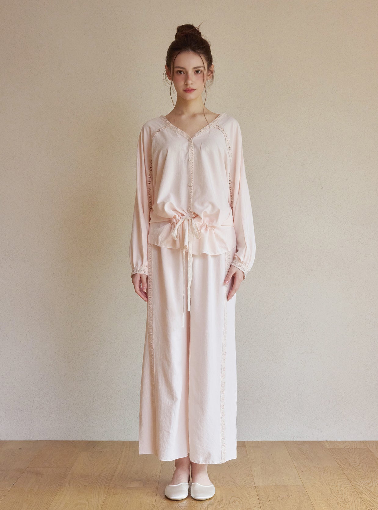 Jessi Sand - Washed Shirt Pajama Set - premium Korean sleepwear by LUNALUZ