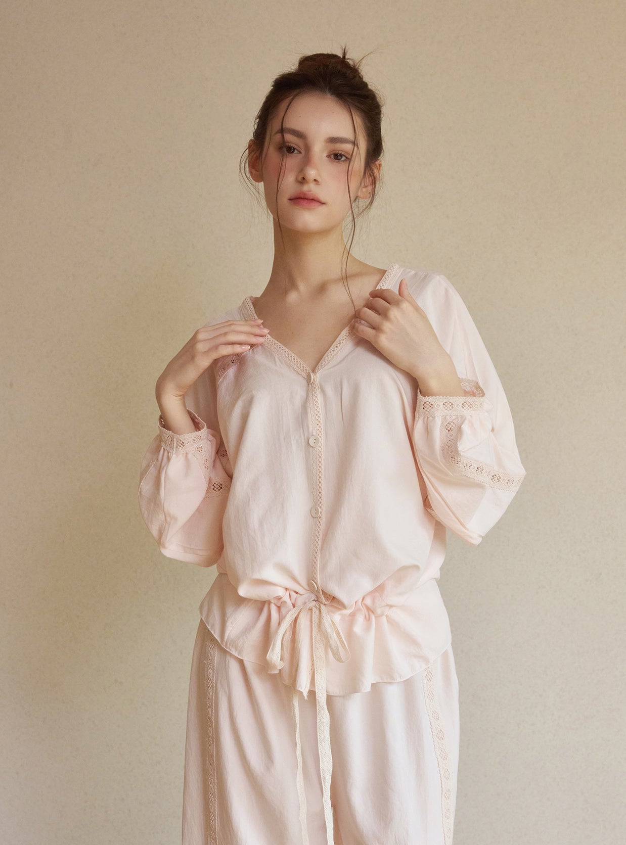 Jessi Sand - Washed Shirt Pajama Set - premium Korean sleepwear by LUNALUZ