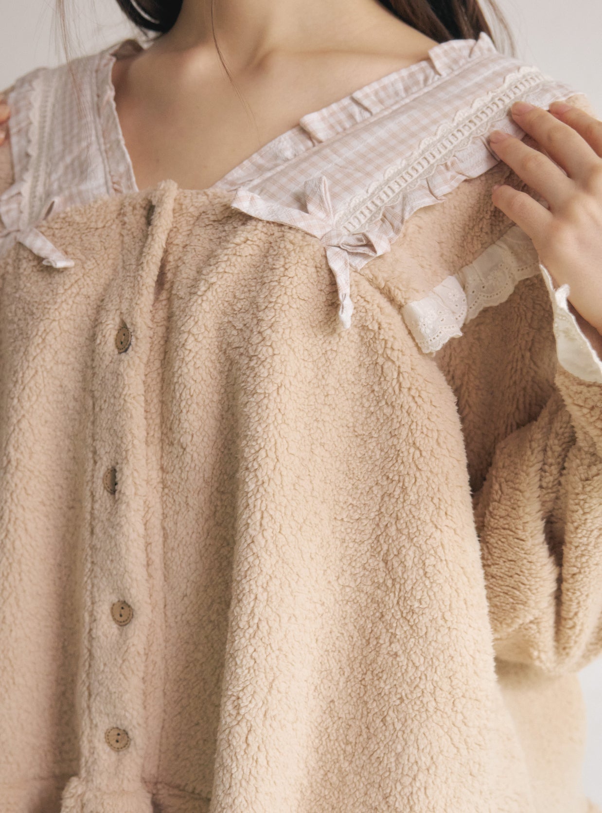 Joshua Fleece Long - Sleeve V - Neck Pajama Set - premium Korean sleepwear by LUNALUZ