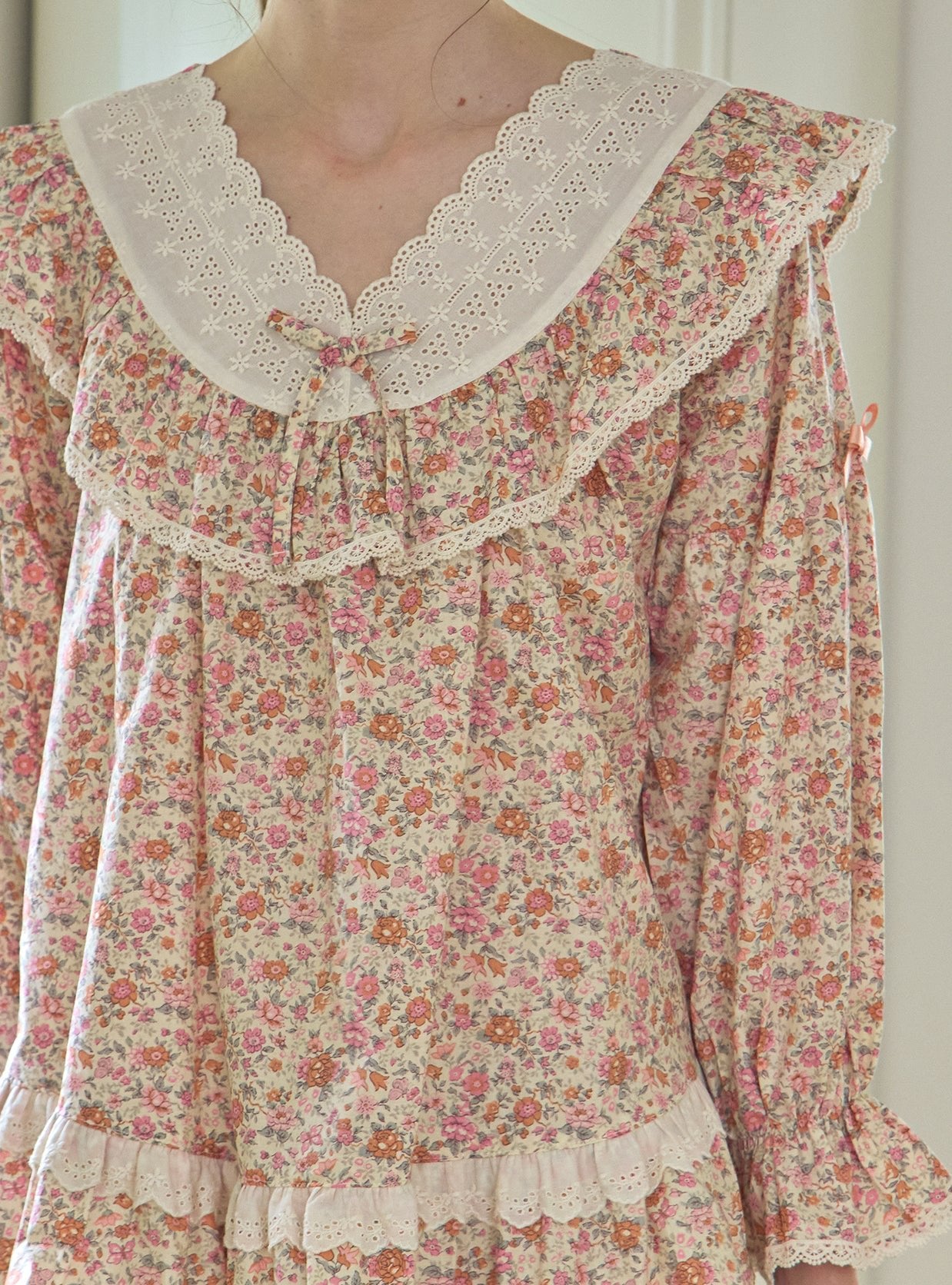 Karen Rose Cotton V - Neck Long - Sleeve Pajama Set - premium Korean sleepwear by LUNALUZ