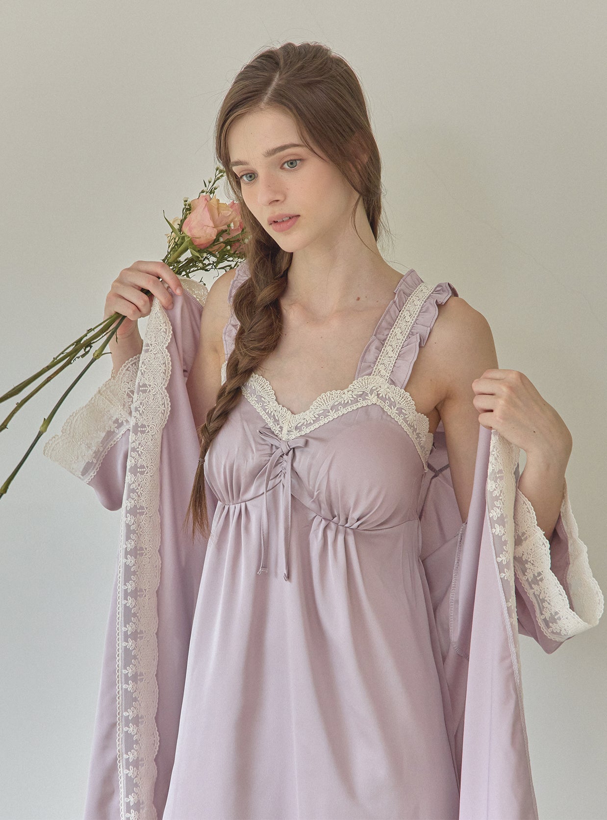 Lavender Silk - Satin Slip & Robe - premium Korean sleepwear by LUNALUZ