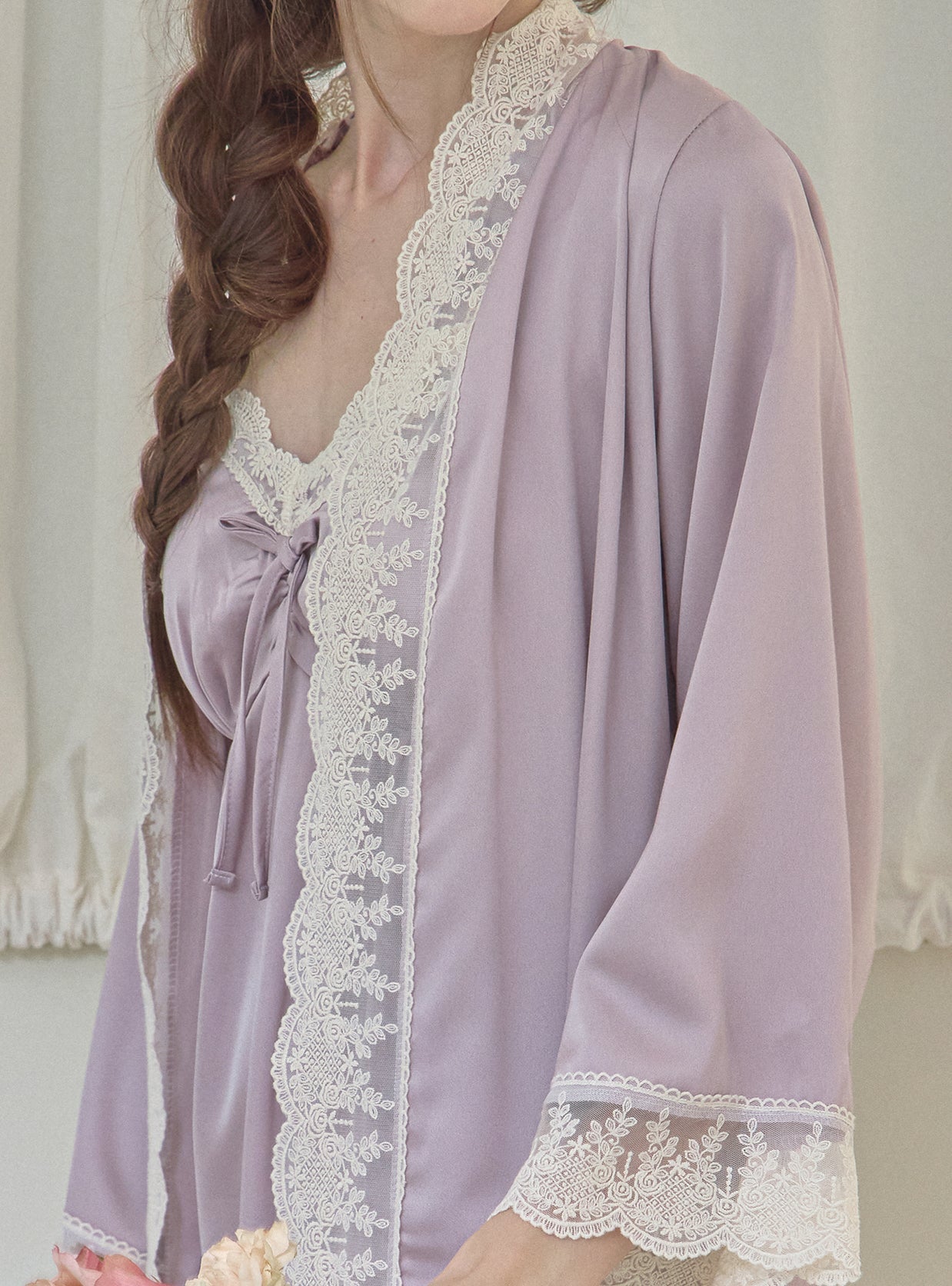 Lavender Silk - Satin Slip & Robe - premium Korean sleepwear by LUNALUZ