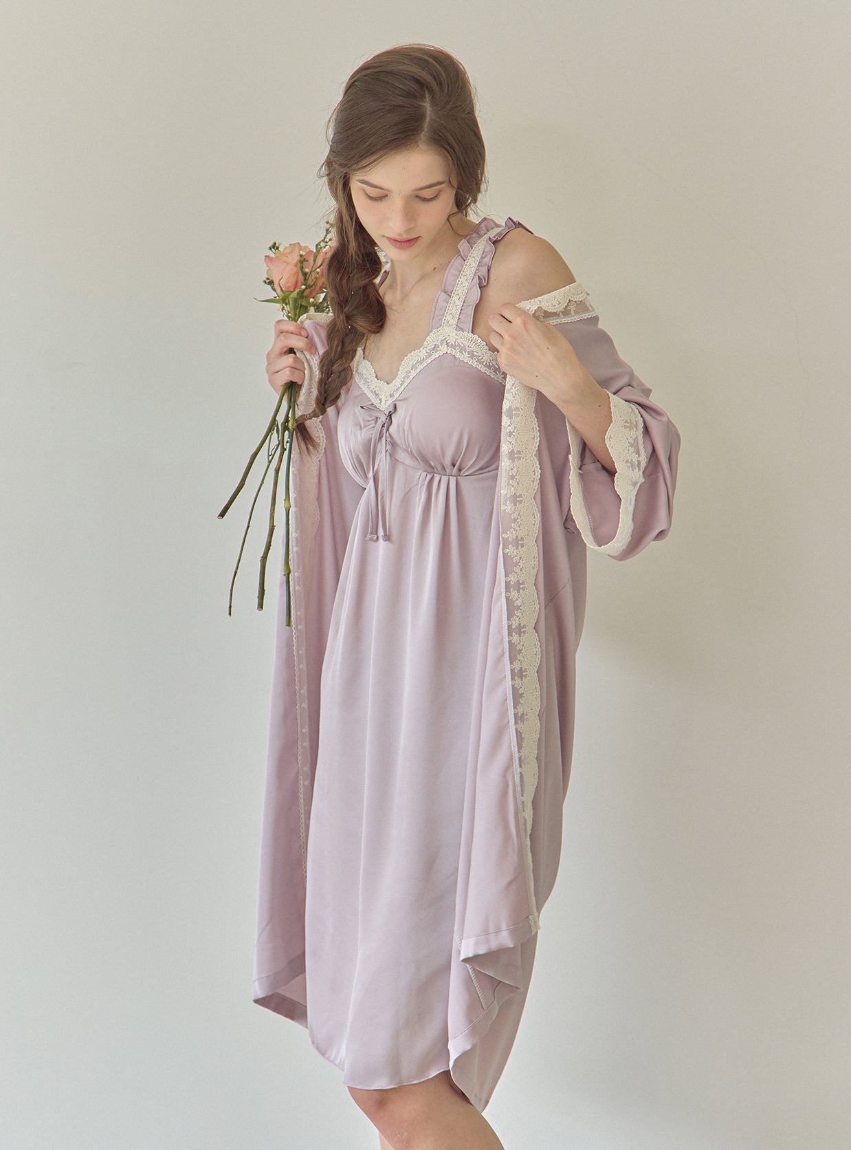 Lavender Silk - Satin Slip & Robe - premium Korean sleepwear by LUNALUZ