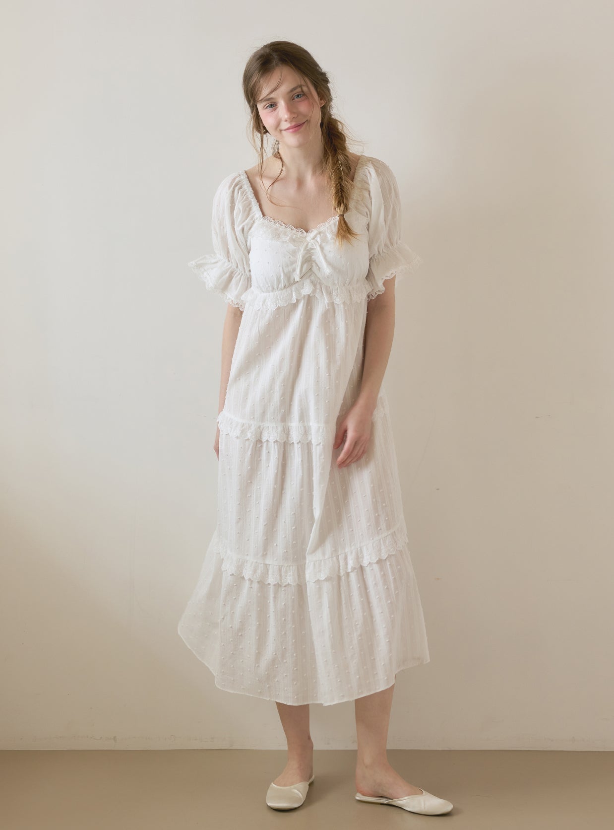Lilia Cotton Built - in Bra Cup Short Sleeve Dress (Sleepwear) - premium Korean sleepwear by LUNALUZ
