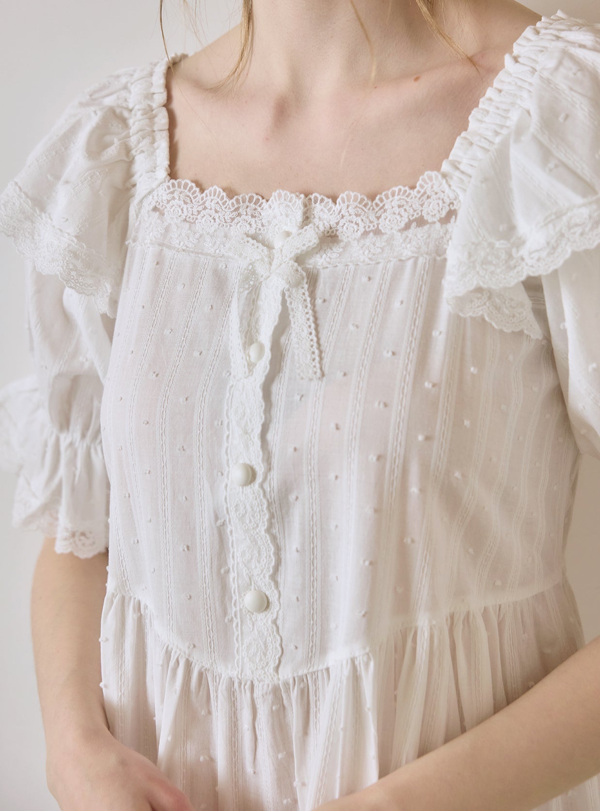 Lilia Cotton Square Neck Short Sleeve Dress (Sleepwear) - premium Korean sleepwear by LUNALUZ