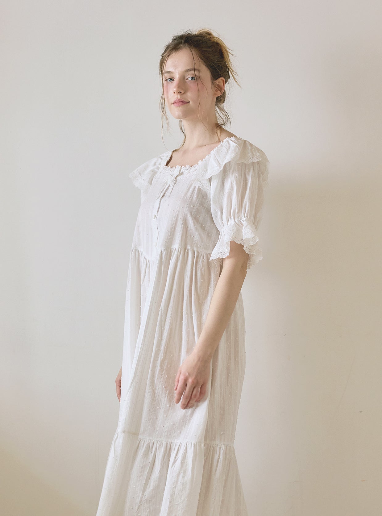 Lilia Cotton Square Neck Short Sleeve Dress (Sleepwear) - premium Korean sleepwear by LUNALUZ