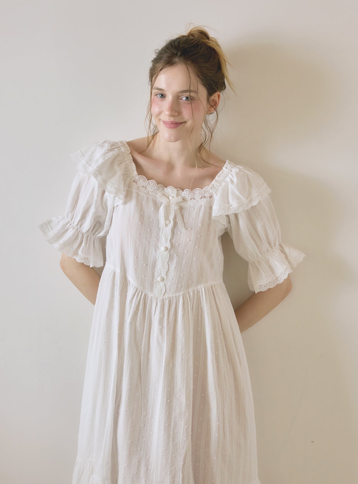 Lilia Cotton Square Neck Short Sleeve Dress (Sleepwear) - premium Korean sleepwear by LUNALUZ