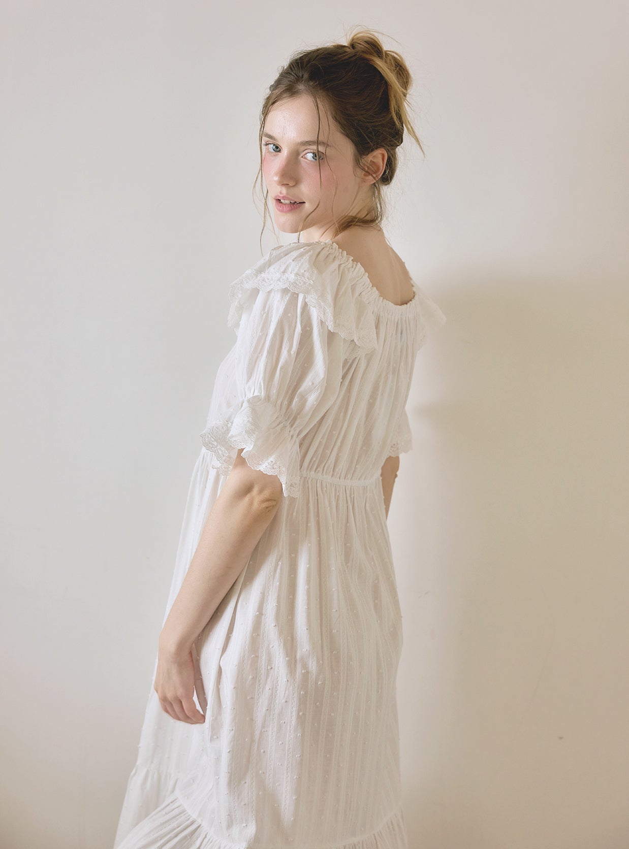 Lilia Cotton Square Neck Short Sleeve Dress (Sleepwear) - premium Korean sleepwear by LUNALUZ