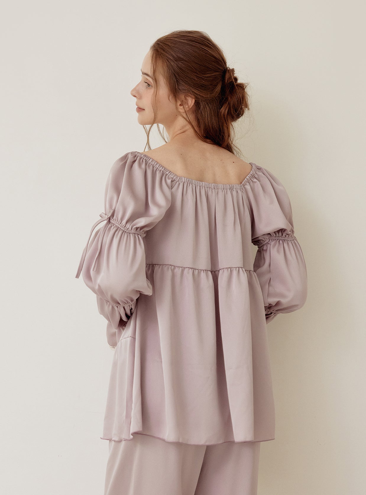 Louise Satin Bra - Cup Long - Sleeve Pajama Set - premium Korean sleepwear by LUNALUZ