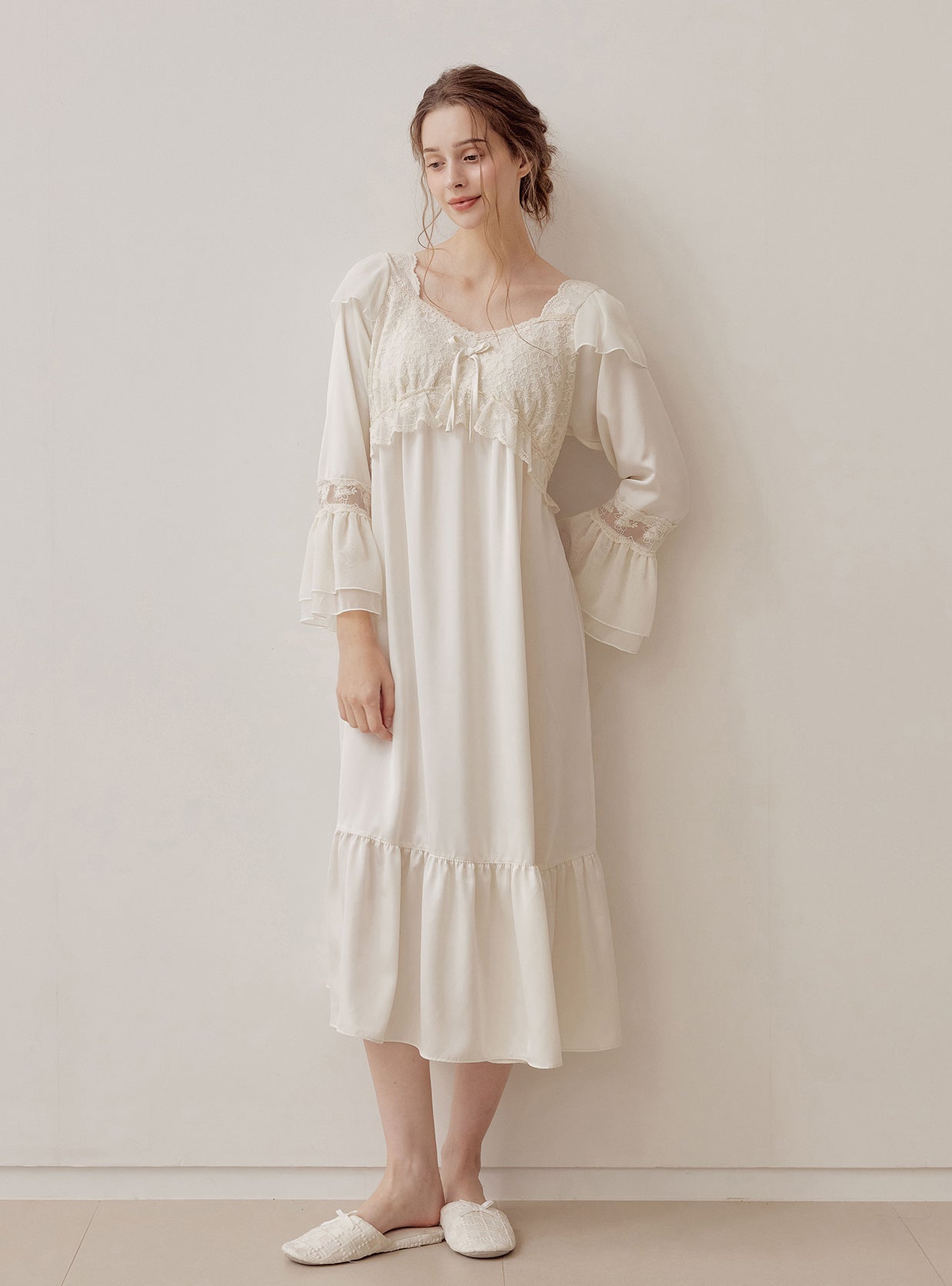 Louise Satin Dress – 2 Colors (Ivory, Violet) - premium Korean sleepwear by LUNALUZ