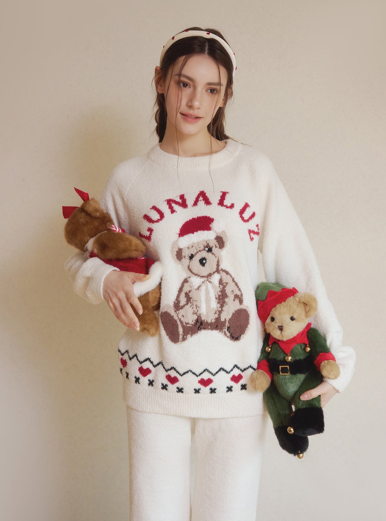 Luna Bear Knit Long - Sleeve Pajama Set - premium Korean sleepwear by LUNALUZ