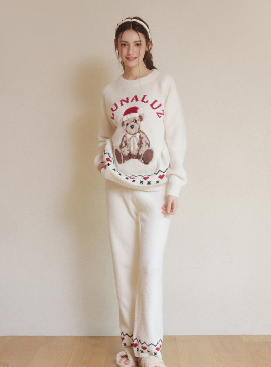 Luna Bear Knit Long - Sleeve Pajama Set - premium Korean sleepwear by LUNALUZ