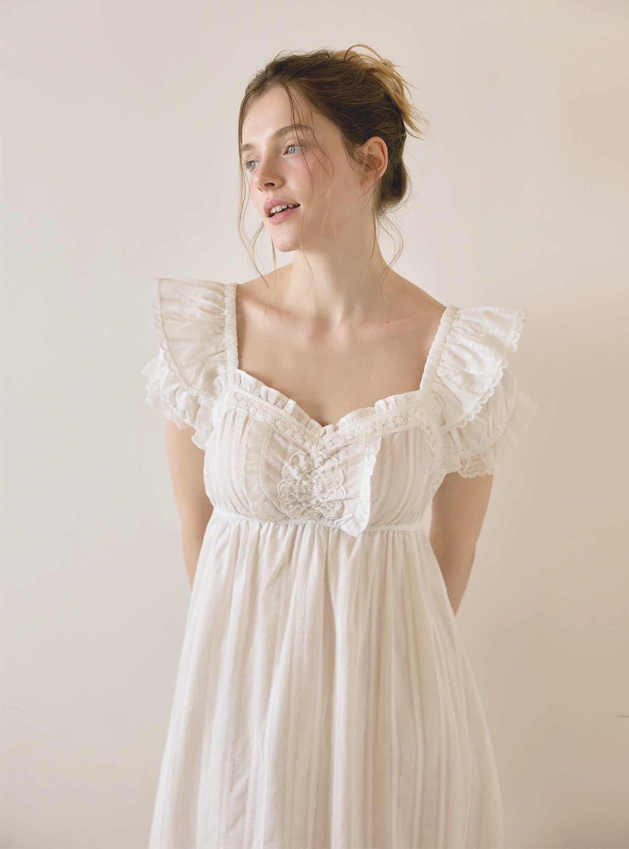 Lydia Cotton Square Neck Short Sleeve Dress (Sleepwear) - premium Korean sleepwear by LUNALUZ