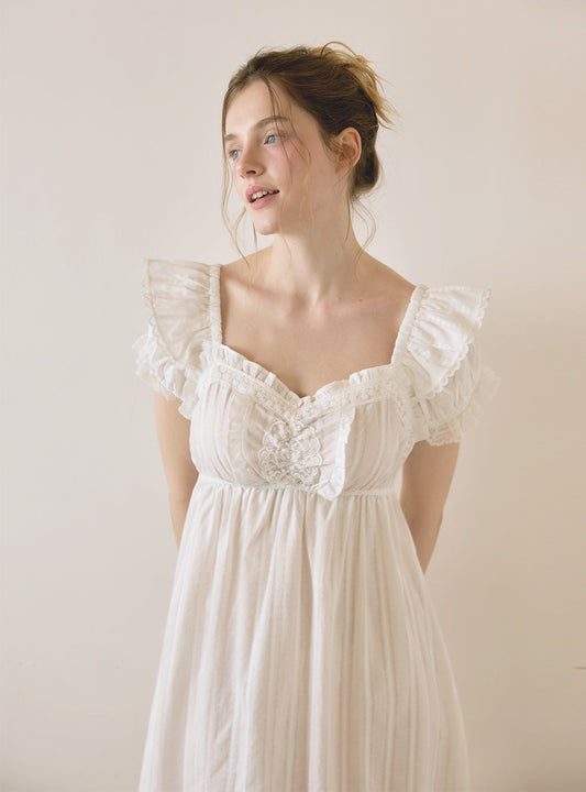 Lydia Cotton Square Neck Short Sleeve Dress (Sleepwear) - premium Korean sleepwear by LUNALUZ