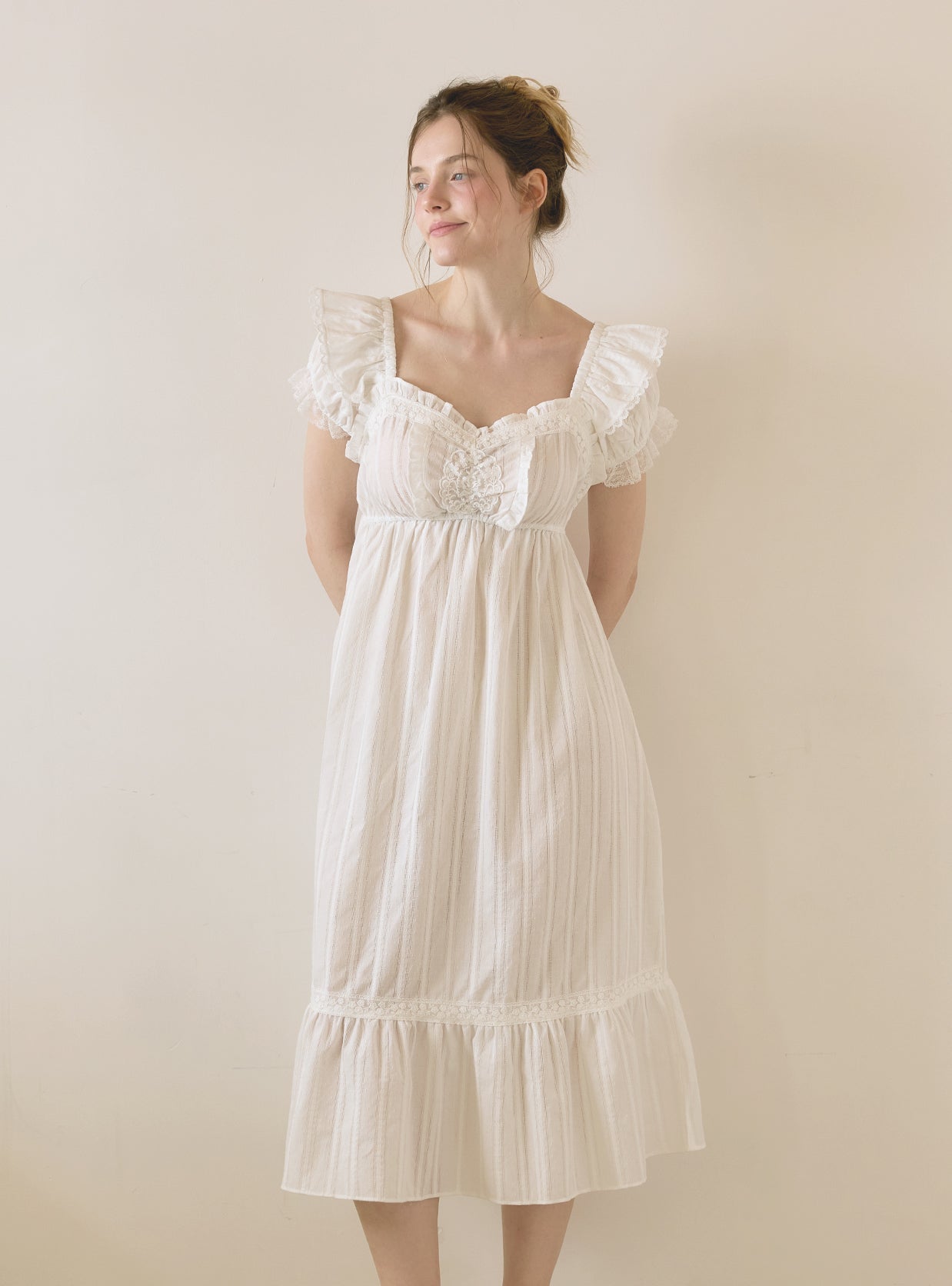 Lydia Cotton Square Neck Short Sleeve Dress (Sleepwear) - premium Korean sleepwear by LUNALUZ