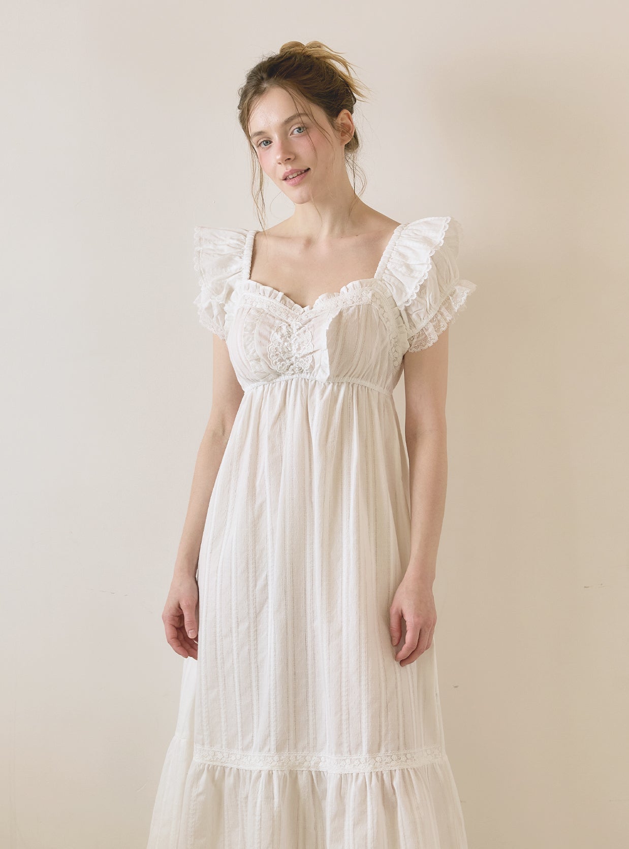 Lydia Cotton Square Neck Short Sleeve Dress (Sleepwear) - premium Korean sleepwear by LUNALUZ