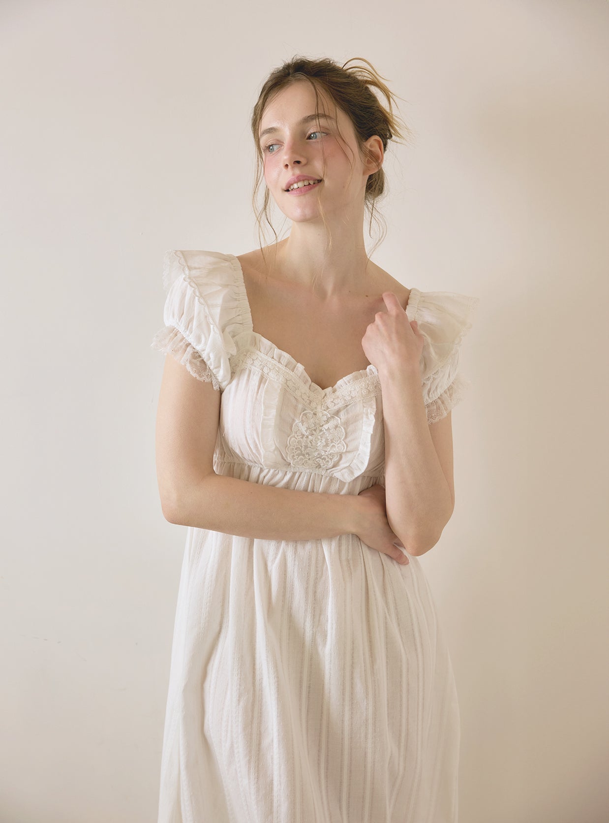 Lydia Cotton Square Neck Short Sleeve Dress (Sleepwear) - premium Korean sleepwear by LUNALUZ