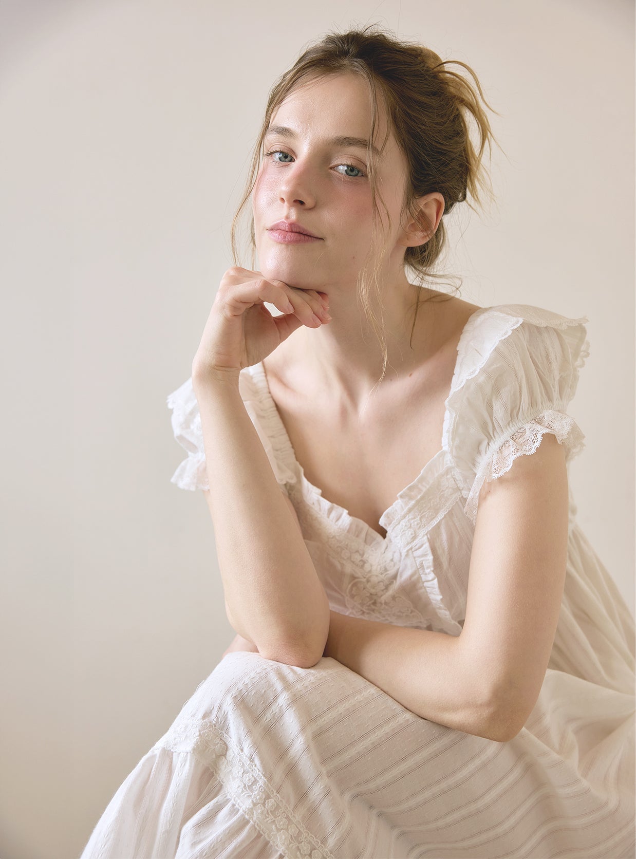 Lydia Cotton Square Neck Short Sleeve Dress (Sleepwear) - premium Korean sleepwear by LUNALUZ-60